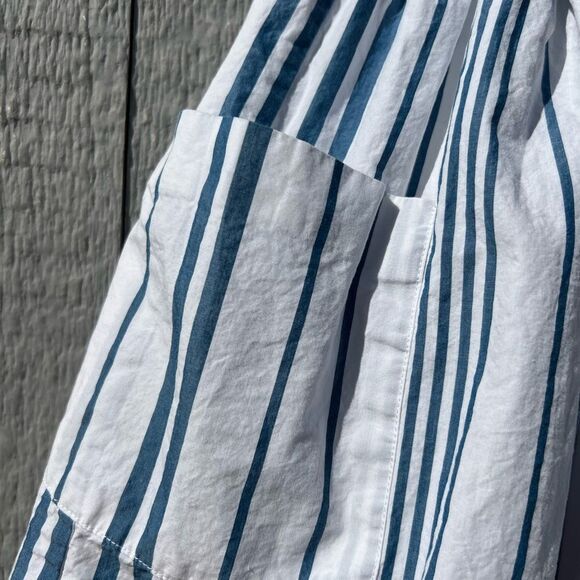 Jacadi Paris Skirt Girls 12A White Blue Stripe Lined Button Front Pockets boho - Picture 5 of 6